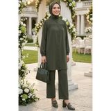 N.S NEVA STYLE Düğmeli Haki Tesettür İkili Takım 12172HK