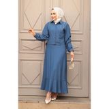 N.S NEVA STYLE Düğmeli İndigo Mavisi Tesettür Etekli İkili Takım 44741IM