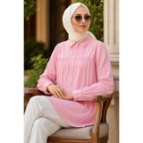 N.S NEVA STYLE Düğmeli Pembe Tesettür Tunik 10682P