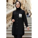 N.S NEVA STYLE Düğmeli Siyah Tesettür Gömlek 50055S