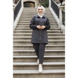N.S NEVA STYLE Fermuarlı Füme Tesettür İkili Takım 12401FU