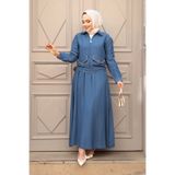 N.S NEVA STYLE Fermuarlı İndigo Mavisi Tesettür Etekli İkili Takım 44751IM