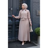 N.S NEVA STYLE Fermuarlı Koyu Bej Tesettür Etekli İkili Takım 44751KBEJ