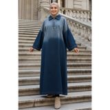 N.S NEVA STYLE Fermuarlı Lacivert Mavi Kot Tesettür Elbise 19052LM