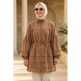 N.S NEVA STYLE Fırfır Detaylı Camel Fermuarlı Tesettür Tunik 15131C