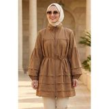 N.S NEVA STYLE Fırfır Detaylı Camel Fermuarlı Tesettür Tunik 15131C