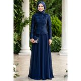 N.S NEVA STYLE Fırfır Detaylı Lacivert Tesettür Abiye Elbise 54912L