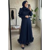 N.S NEVA STYLE Fırfır Detaylı Lacivert Tesettür Abiye Elbise 55691L