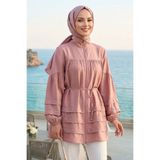 N.S NEVA STYLE Fırfır Detaylı Pudra Fermuarlı Tesettür Tunik 15131PD