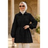 N.S NEVA STYLE Fırfır Detaylı Siyah Fermuarlı Tesettür Tunik 15131S