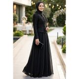 N.S NEVA STYLE Fırfır Detaylı Siyah Tesettür Abiye Elbise 54912S