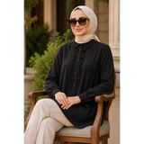 N.S NEVA STYLE Fırfır Detaylı Siyah Tesettür Gömlek 10931S