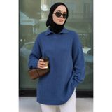 N.S NEVA STYLE Fitilli İndigo Mavisi Tesettür Triko Kazak Tunik 65903IM