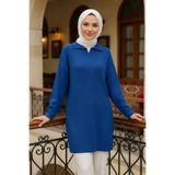 N.S NEVA STYLE Fitilli Sax Mavisi Tesettür Triko Tunik 65903SX
