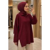 N.S NEVA STYLE Fitilli Vişne Tesettür Triko Kazak Tunik 65903VSN