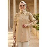N.S NEVA STYLE İnci Nakışlı Bej Tesettür Tunik 10092BEJ