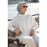 N.S NEVA STYLE İnci Nakışlı Ekru Tesettür Tunik 10092E