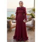 N.S NEVA STYLE Işıltılı Bordo Fırfırlı Piliseli Tesettür Abiye 55691BR