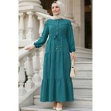 N.S NEVA STYLE Kat Piliseli Koyu Mint Tesettür Elbise 10334KMINT