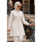 N.S NEVA STYLE Kuşaklı Çizgili Poplin Taş Tesettür Tunik 155971TAS