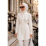 N.S NEVA STYLE Kuşaklı Poplin Ekru Tesettür Tunik 15597E