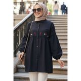 N.S NEVA STYLE Nakış Desenli Lacivert Tesettür Tunik 40603L