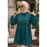 N.S NEVA STYLE Nakış Desenli Petrol Yeşili Tesettür Tunik 40603PY
