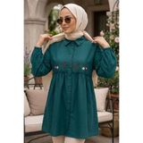 N.S NEVA STYLE Nakış Desenli Petrol Yeşili Tesettür Tunik 40603PY