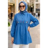 N.S NEVA STYLE Nakış Desenli Sax Mavisi Tesettür Tunik 40603SX