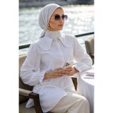 N.S NEVA STYLE Poplin Beyaz Nakışlı Bebe Yaka Tesettür Tunik 20378B