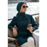 N.S NEVA STYLE Poplin Petrol Yeşili Nakışlı Bebe Yaka Tesettür Tunik 20378PY