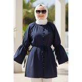 N.S NEVA STYLE Volan Kollu Lacivert Tesettür Tunik 20298L