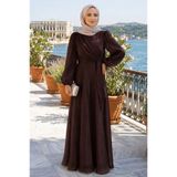 N.S NEVA STYLE Yandan Bağlamalı Kahverengi Tesettür Abiye Elbise 62191KH