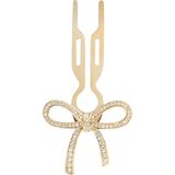 Nº1 Hairpin Ribbon Finish Yellow Gold Swarovski Taşlı Kurdaleli Kadın Saç Tokası - Standart