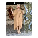 N231344 İtalyan Keten Elbise Camel