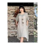 N231344 İtalyan Keten Elbise Vizon