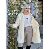 N33042 Kapüşonlu Göğüs Altı Ipli Angora Kaban Krem