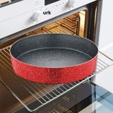 N36 Ultra Lüks Kalite ⌀36CM Yuvarlak Granit Fırın Tepsisi Içi 4 Kat Teflon®granit Dışı Silikon Kaplı
