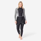 Nabaiji 8901083 Kadın Kapalı Sırt Uzun Kollu Burkini Mayo - Siyah - Rime 100