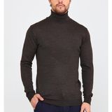 Nacar Çarşı Erkek Balıkçı Boğazlı Rahat Kalıp Ince Yün Triko Kahverengi Kazak - 3XL