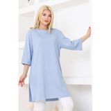 nacar çarşı Kadın Açık Mavi Oversize Tunik Tişört – Yarım Kollu Yuvarlak Yaka, Rahat Kesim
