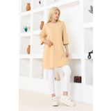 nacar çarşı Kadın Bej Oversize Tunik Tişört – Yarım Kollu, Yuvarlak Yaka, Rahat Kesim