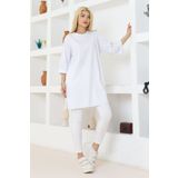 nacar çarşı Kadın Beyaz Oversize Tunik Tişört – Yarım Kollu, Yuvarlak Yaka, Rahat Kesim