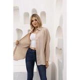 Nacar Çarşı Kadın Düz Renk Keten Rahat Kesim Oversize Uzun Basic Gömlek - 113-Bej - 38