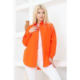 Nacar Çarşı Kadın Düz Renk Keten Rahat Kesim Oversize Uzun Basic Gömlek - 51R-Turuncu - 40