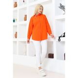Nacar Çarşı Kadın Düz Renk Keten Rahat Kesim Oversize Uzun Basic Gömlek - 51R-Turuncu - 42