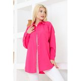 Nacar Çarşı Kadın Düz Renk Keten Rahat Kesim Oversize Uzun Basic Gömlek - Fuşya - 42