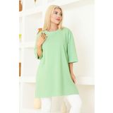 nacar çarşı Kadın Fıstık Yeşili Oversize Tunik Tişört – Yarım Kollu, Yuvarlak Yaka, Rahat Kesim