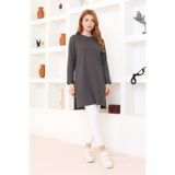 nacar çarşı Kadın Füme Oversize Tunik Tişört – Uzun Kollu, Yuvarlak Yaka, Rahat Kesim