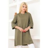 nacar çarşı Kadın Haki Yeşili Oversize Tunik Tişört – Yarım Kollu, Yuvarlak Yaka, Rahat Kesim